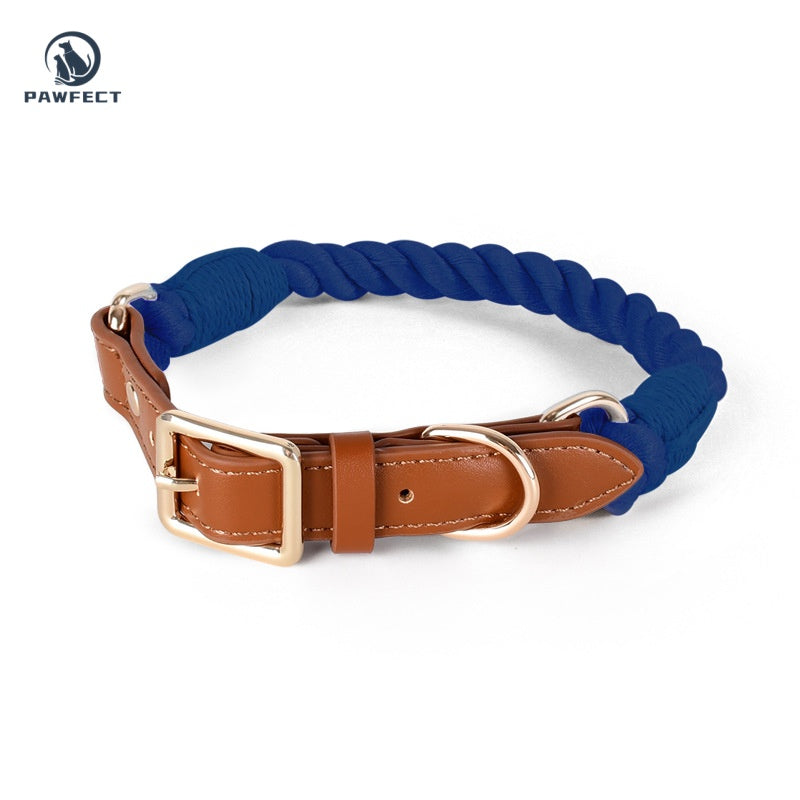 Woven Cotton Dog Collar with Soft Leather