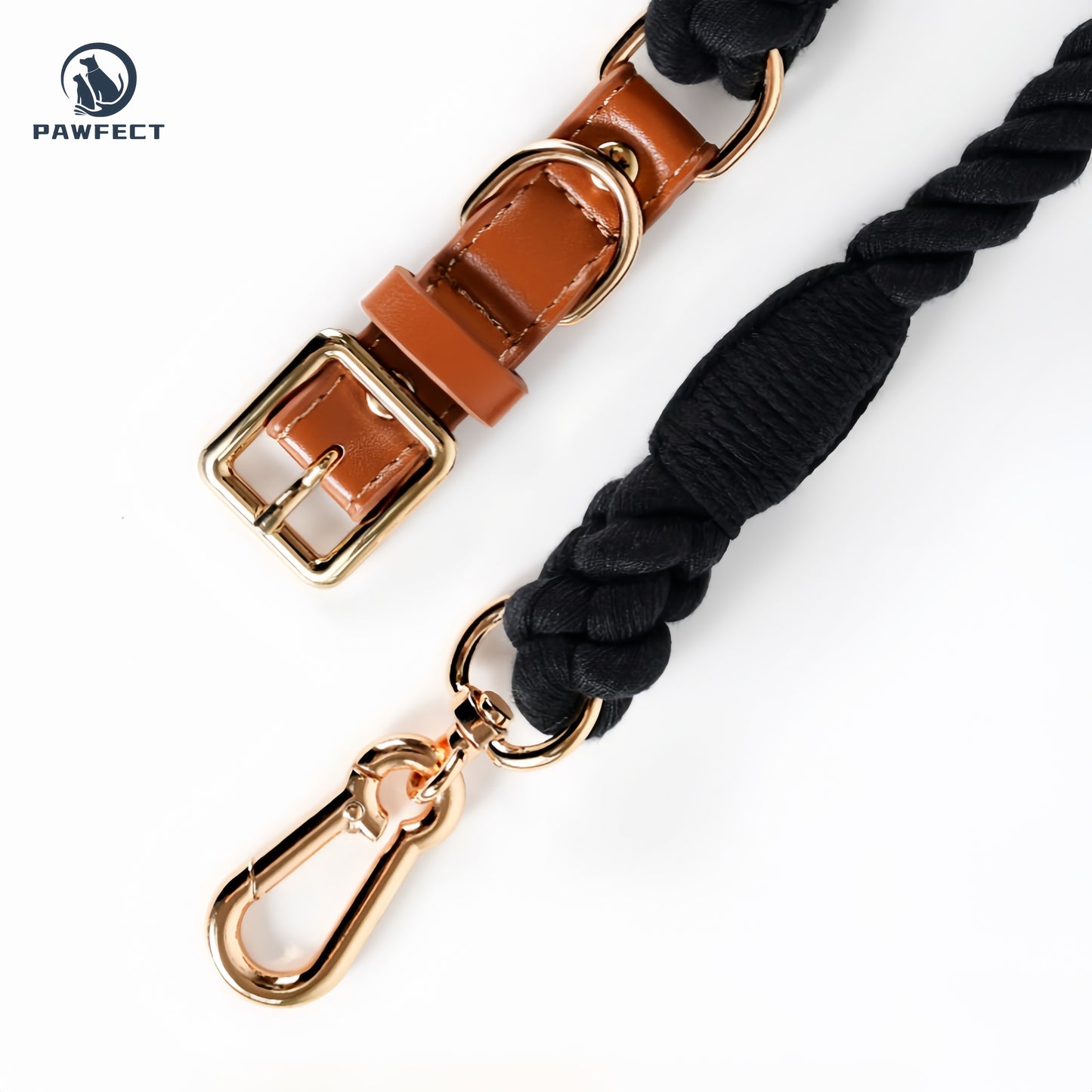 Woven Cotton Dog Leash with Soft Leather