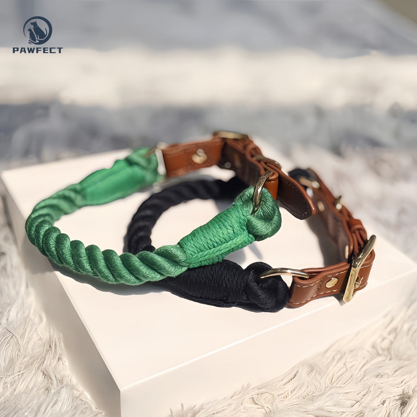 Woven Cotton Dog Collar with Soft Leather