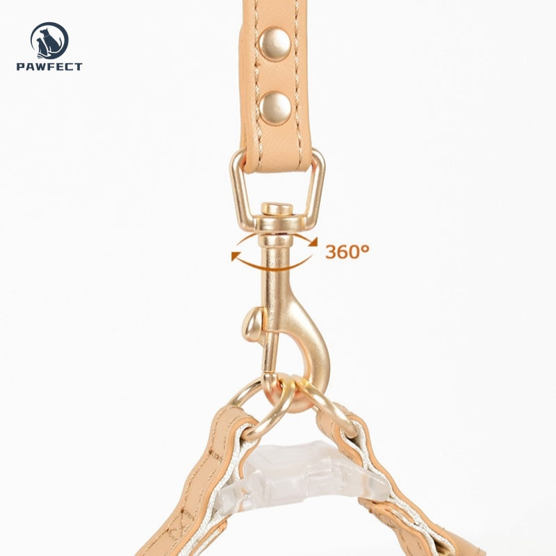 Soft Leather Cat Leash Set with Bow Collar or Harness