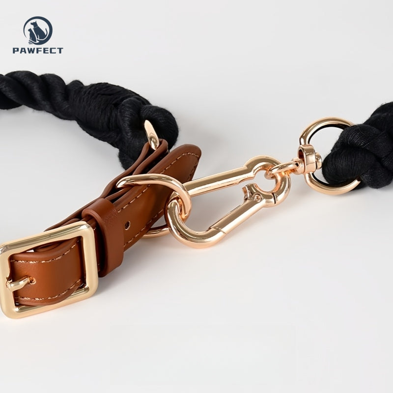 Woven Cotton Dog Leash with Soft Leather