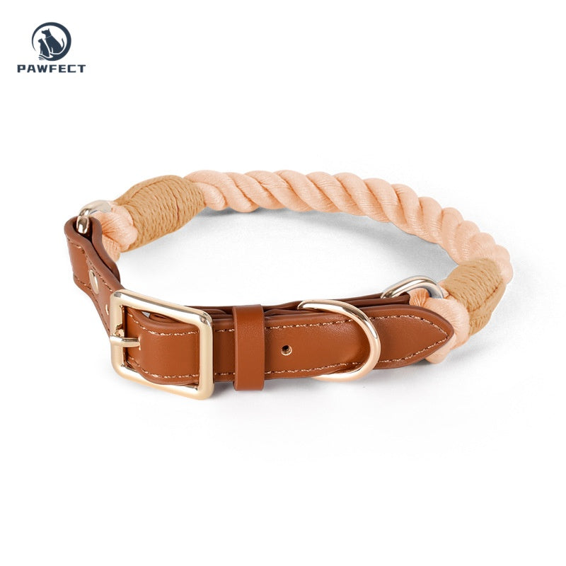 Woven Cotton Dog Collar with Soft Leather