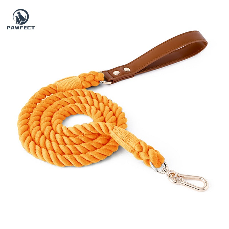 Woven Cotton Dog Leash with Soft Leather