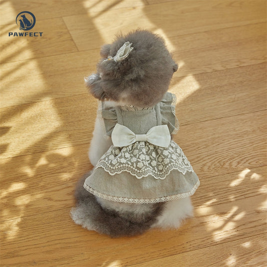 Lightweight Sweet Dog Dress with Bow and Lace Trim