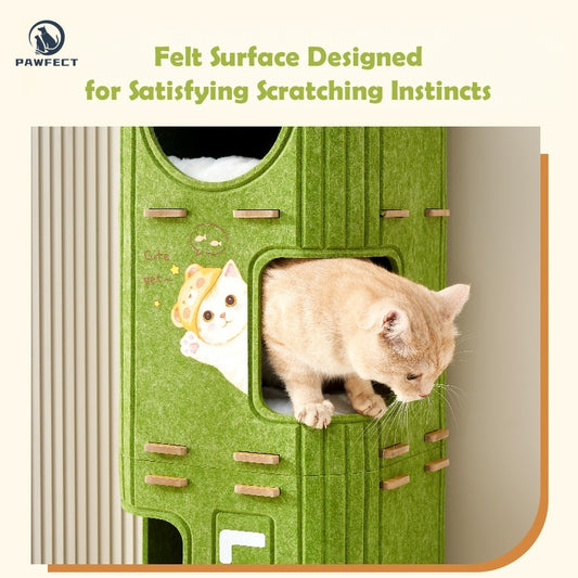 All-in-One Square Felt Cat Condo with Climbing Platform