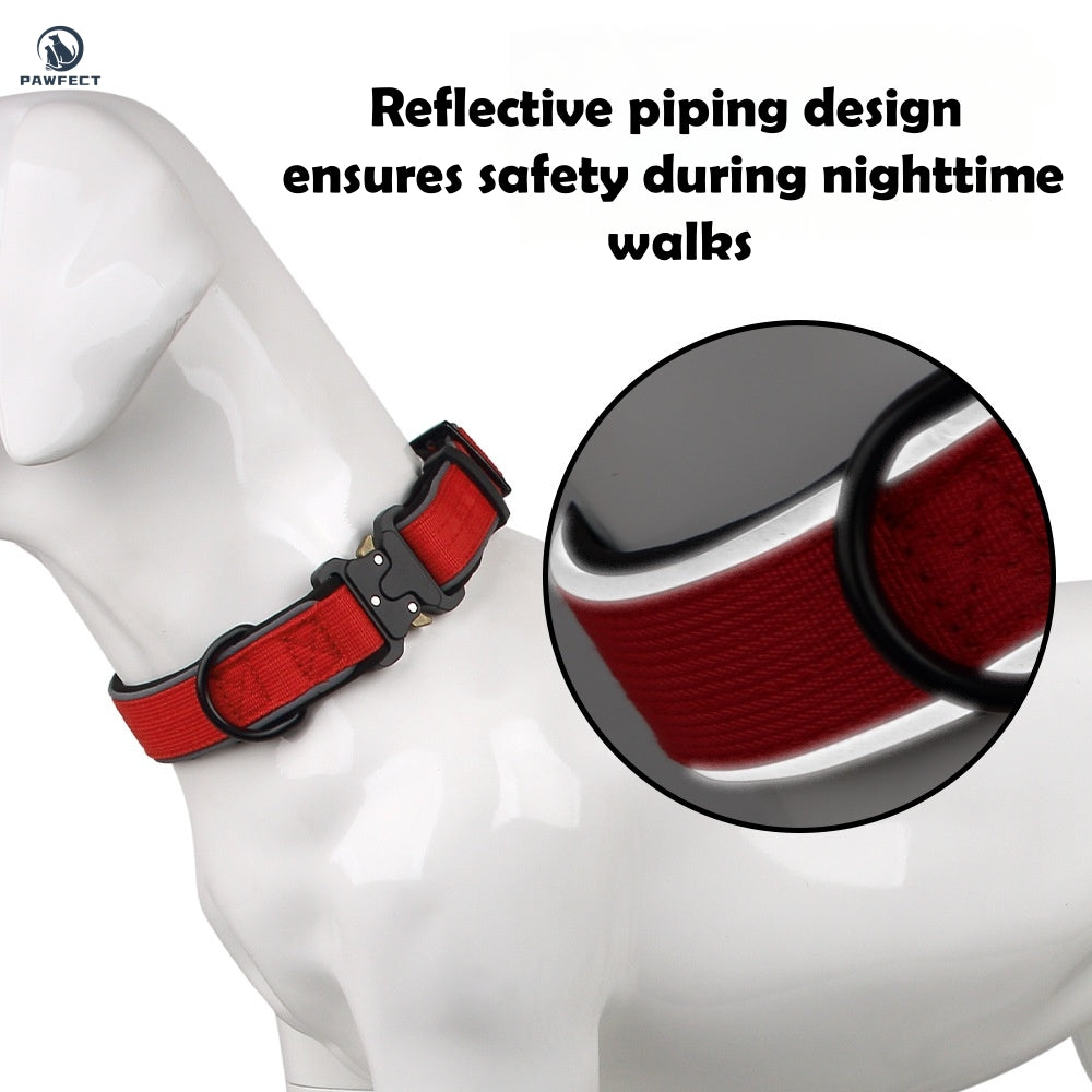 Durable Adjustable Dog Collar with Reflective Piping