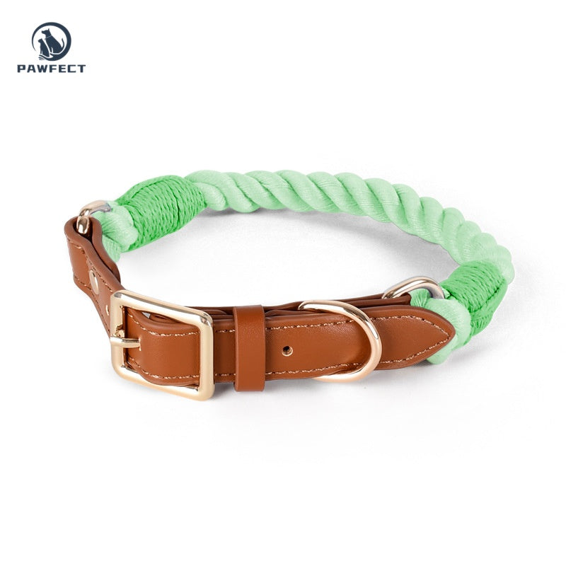Woven Cotton Dog Collar with Soft Leather