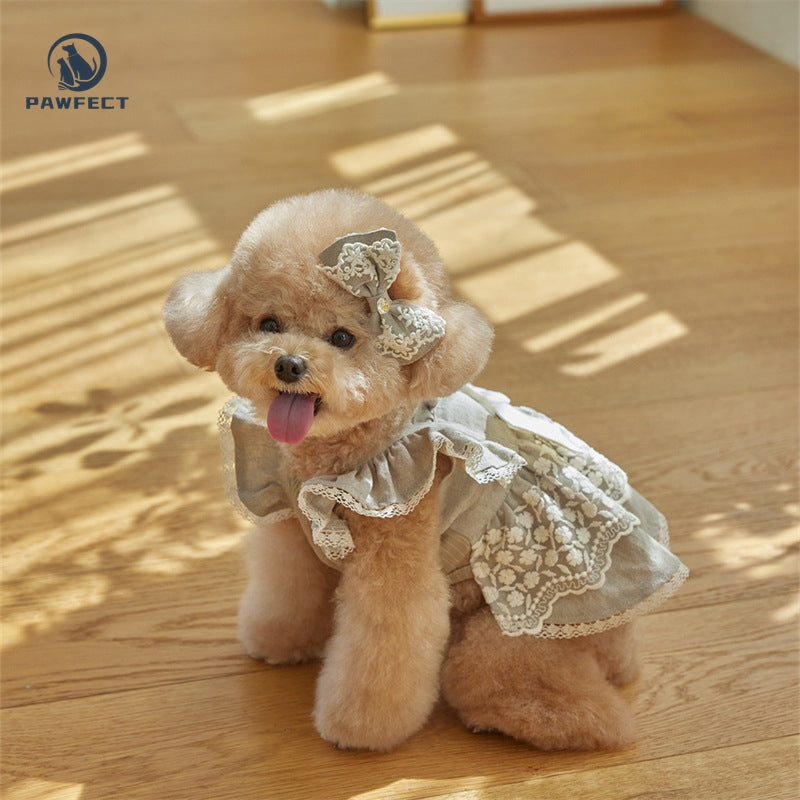 Lightweight Sweet Dog Dress with Bow and Lace Trim
