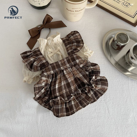 Cute Plaid Dog Dress with Bow Detail