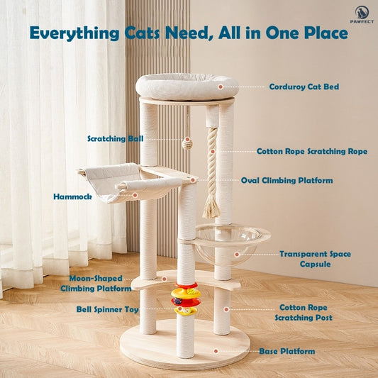 Multi-Functional Cat Tree with Scratch-Resistant Build & Space Capsule Nest