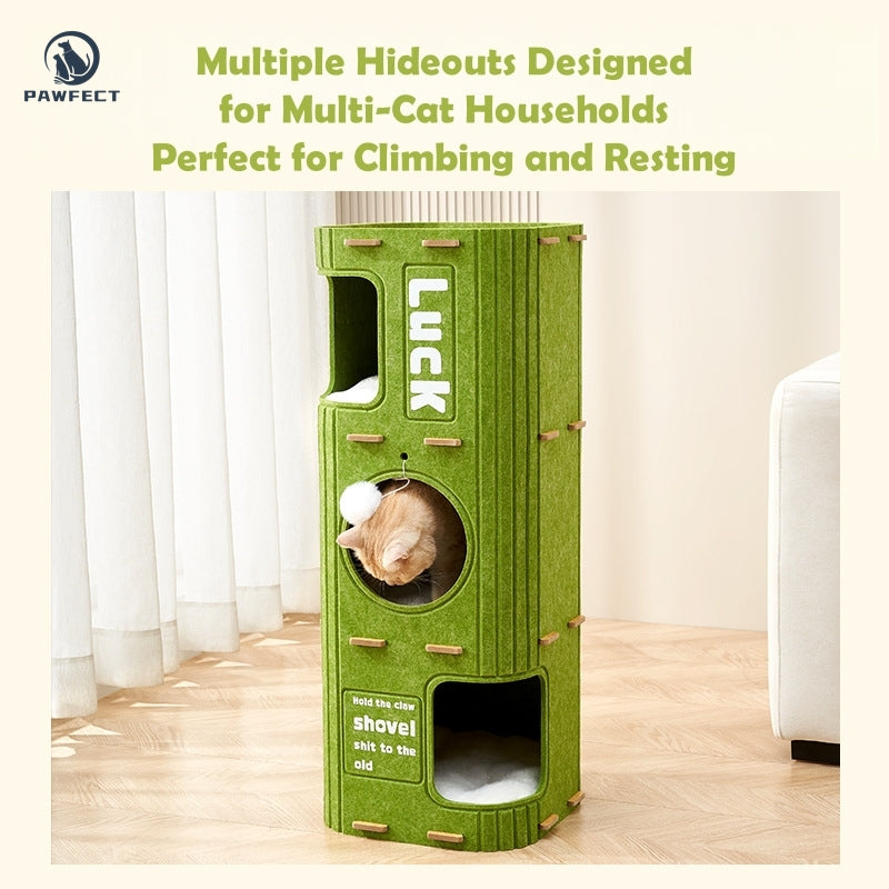 All-in-One Square Felt Cat Condo with Climbing Platform