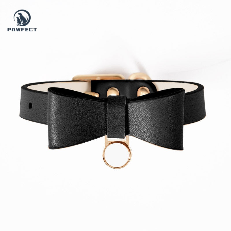 Soft Leather Cat Leash Set with Bow Collar or Harness