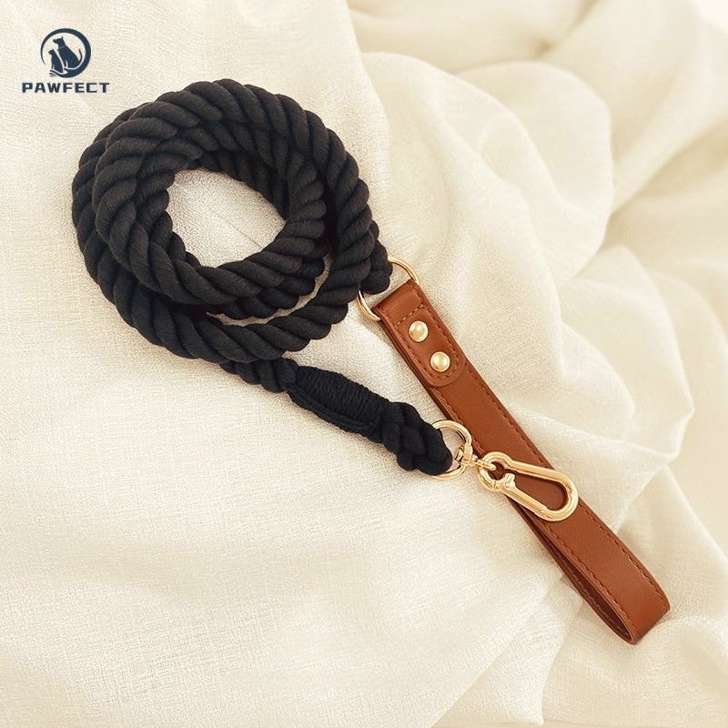 Woven Cotton Dog Leash with Soft Leather