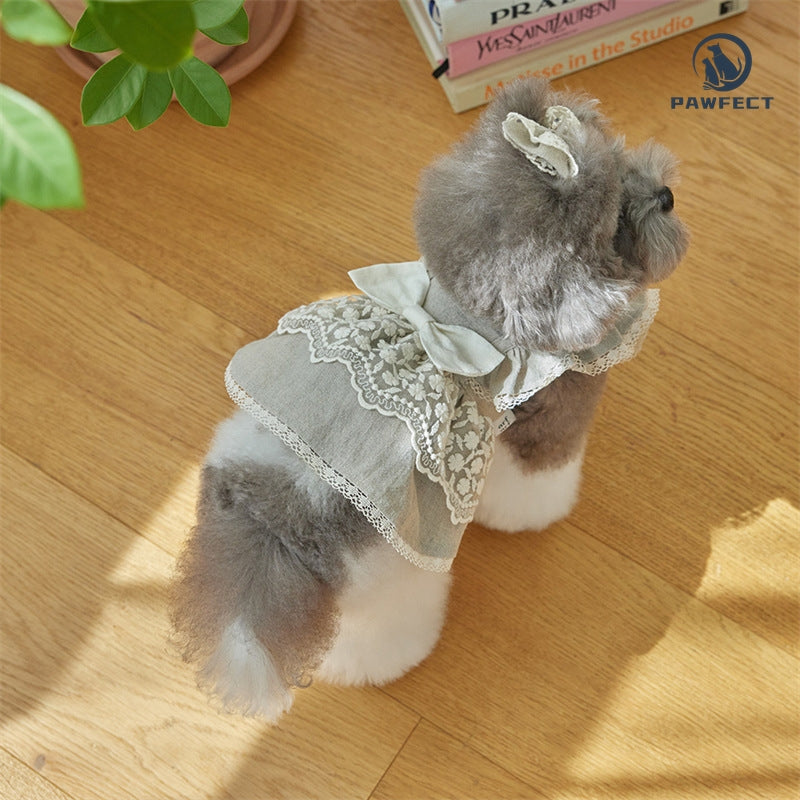 Lightweight Sweet Dog Dress with Bow and Lace Trim