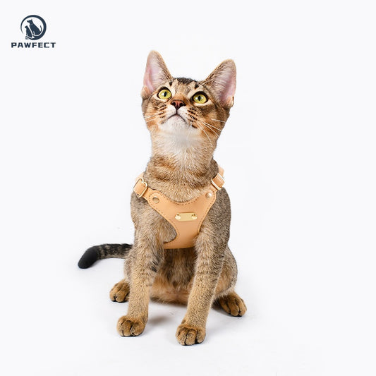 Soft Leather Cat Leash Set with Bow Collar or Harness