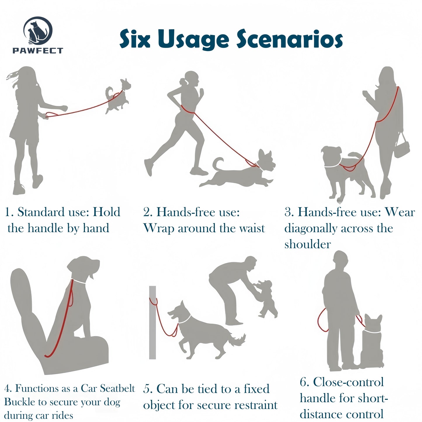 6-in-1 Multi-Functional Dog Leash for Running & Car Safety