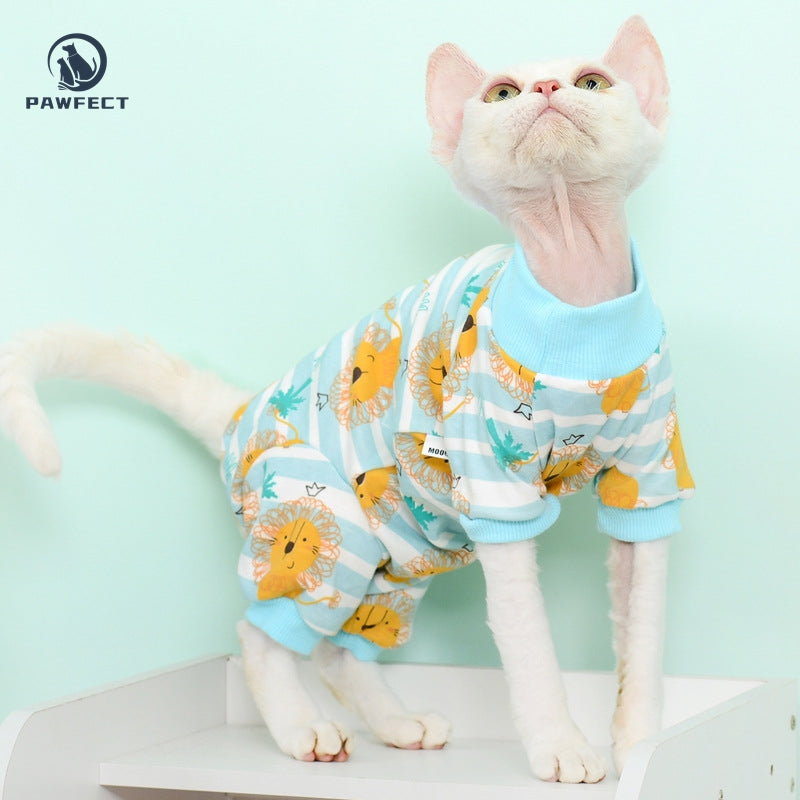 Full-Body Cartoon Romper for Cats with Belly Protection & Four-Leg Design
