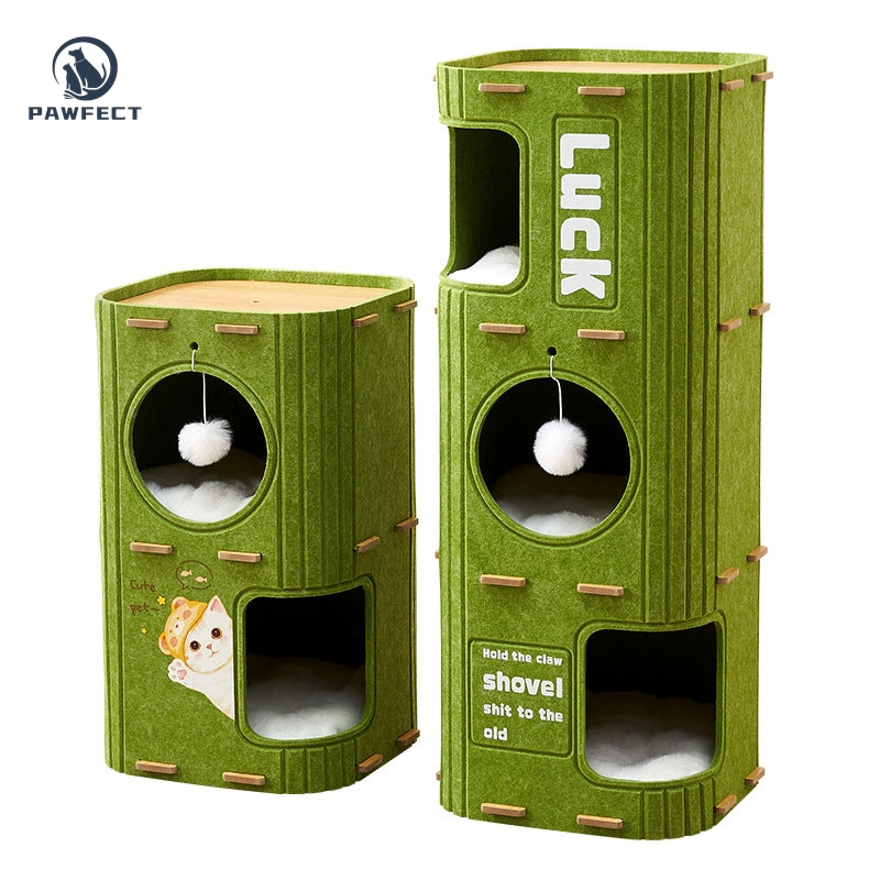 All-in-One Square Felt Cat Condo with Climbing Platform