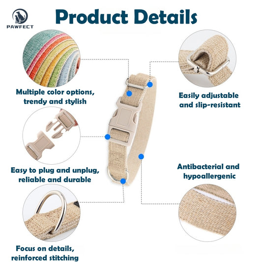 Eco-Friendly Cotton Linen Dog Collar: Hypoallergenic & Antibacterial