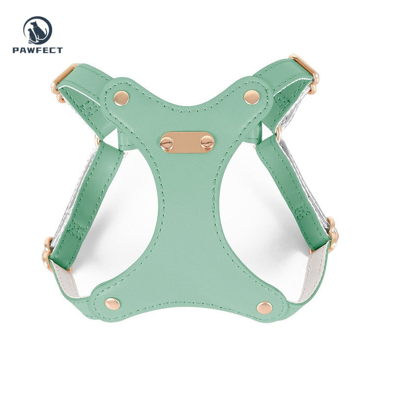 Soft Leather Cat Leash Set with Bow Collar or Harness
