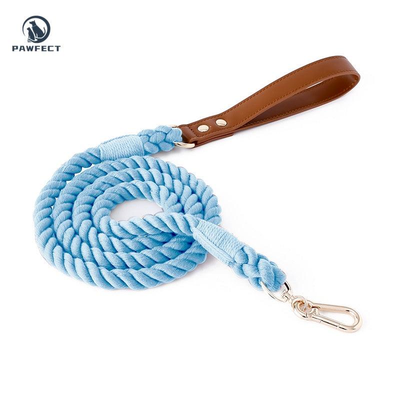 Woven Cotton Dog Leash with Soft Leather