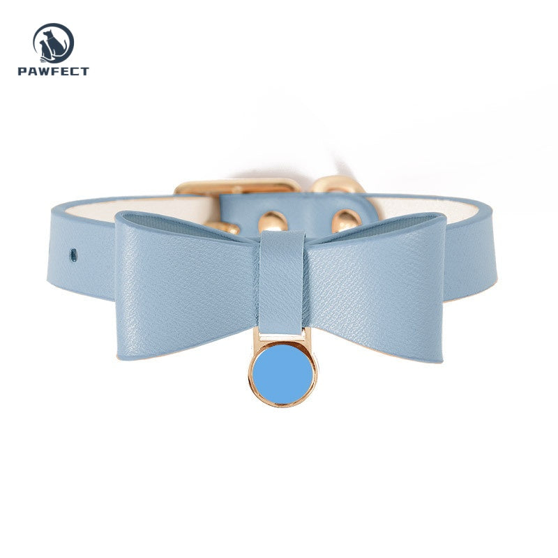 Soft Leather Cat Leash Set with Bow Collar or Harness