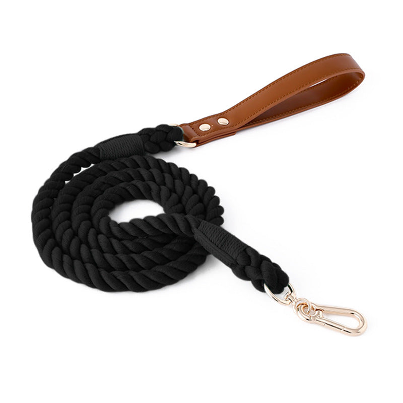 Woven Cotton Dog Leash with Soft Leather