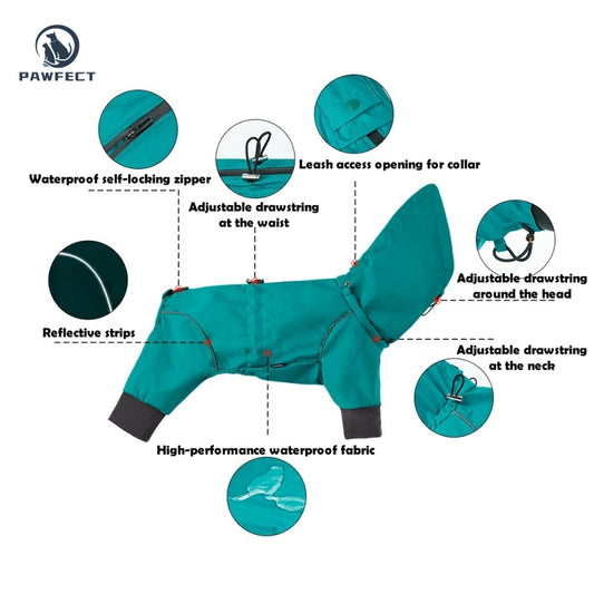 Waterproof Dog Raincoat with 4-Leg Coverage and Leash Hole