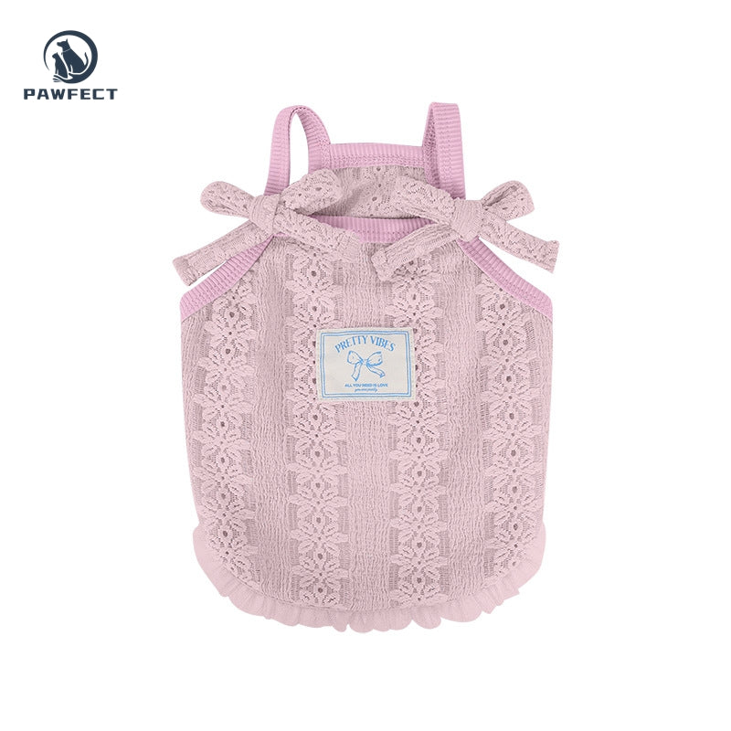Lightweight Mesh Jacquard Dog Tank Top with Sweet Strap Design