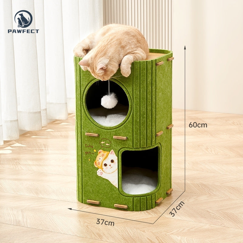 All-in-One Square Felt Cat Condo with Climbing Platform