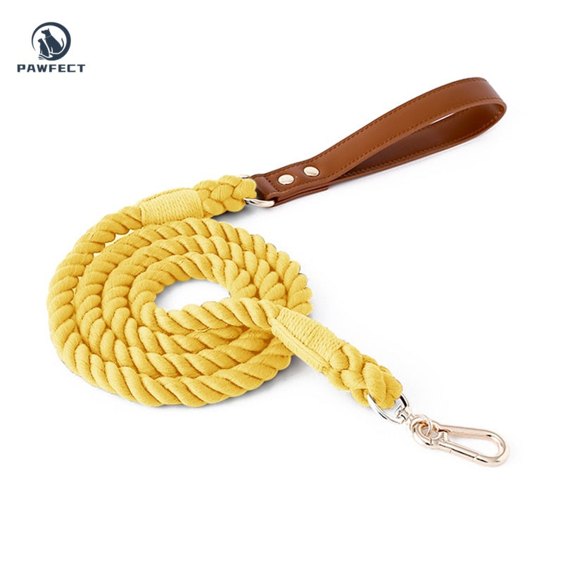 Woven Cotton Dog Leash with Soft Leather