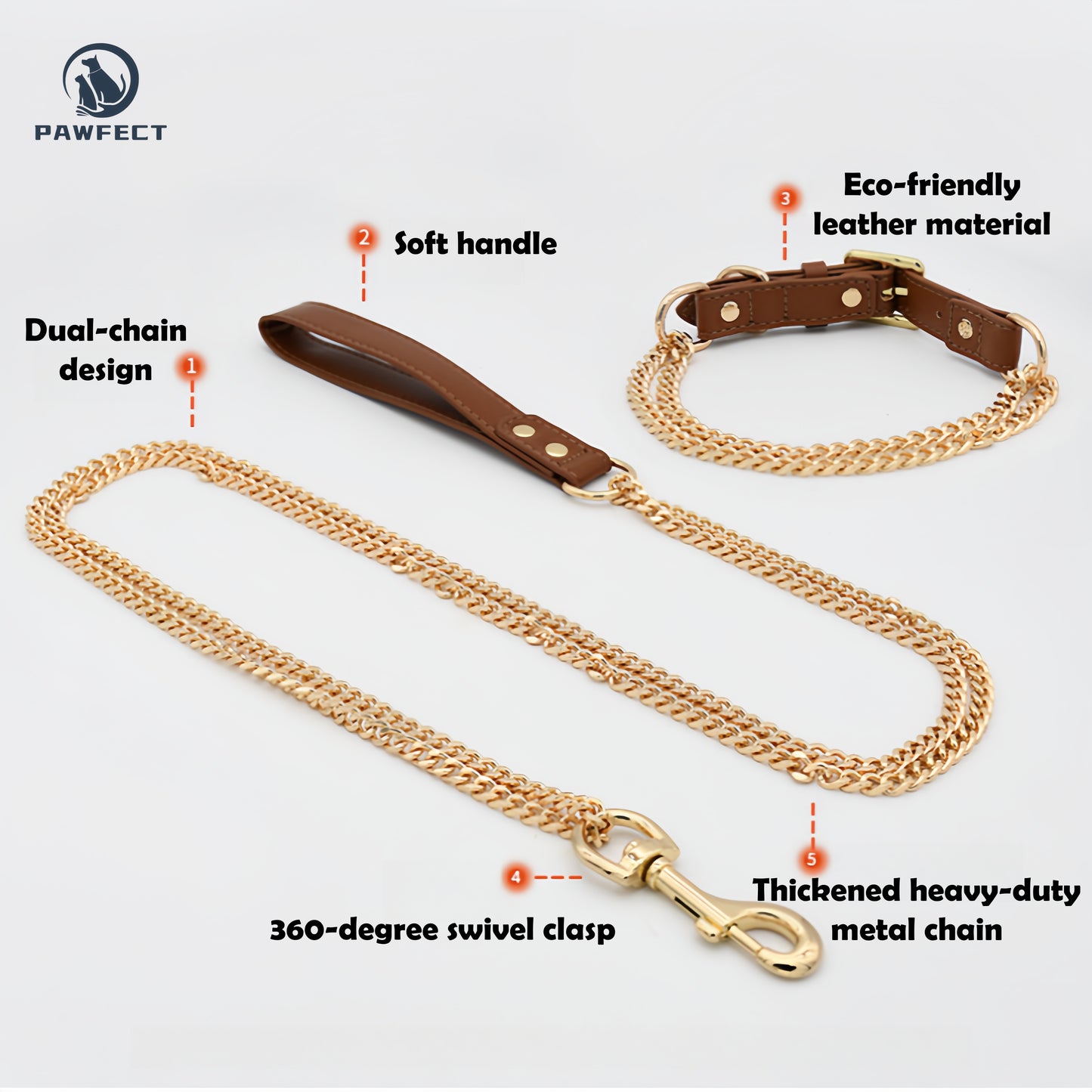 Golden Stainless Steel No-Pull Pet Collar & Leash Set