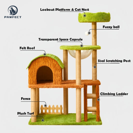 Multi-Functional Cat Tree Tower with Sisal-Wrapped Posts & Cozy Nests