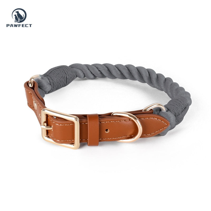 Woven Cotton Dog Collar with Soft Leather