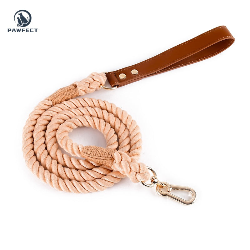 Woven Cotton Dog Leash with Soft Leather