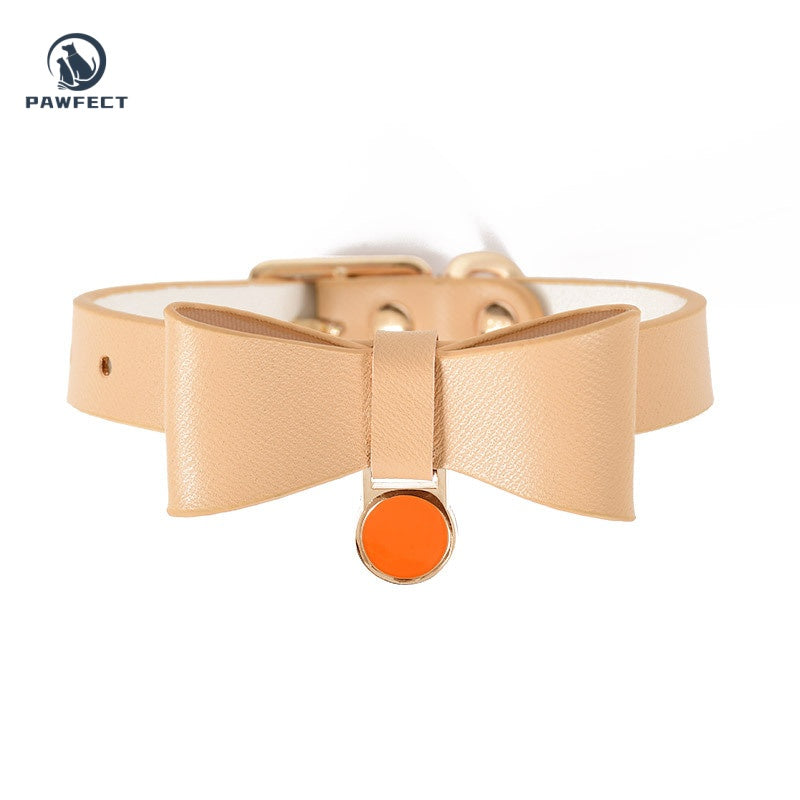Soft Leather Cat Leash Set with Bow Collar or Harness