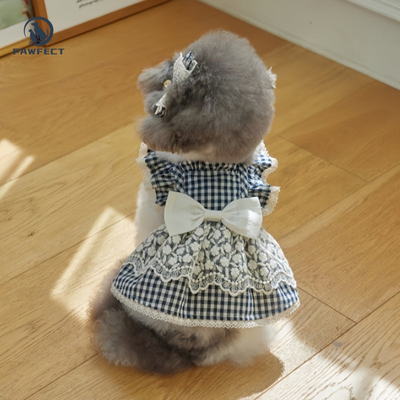 Lightweight Sweet Dog Dress with Bow and Lace Trim