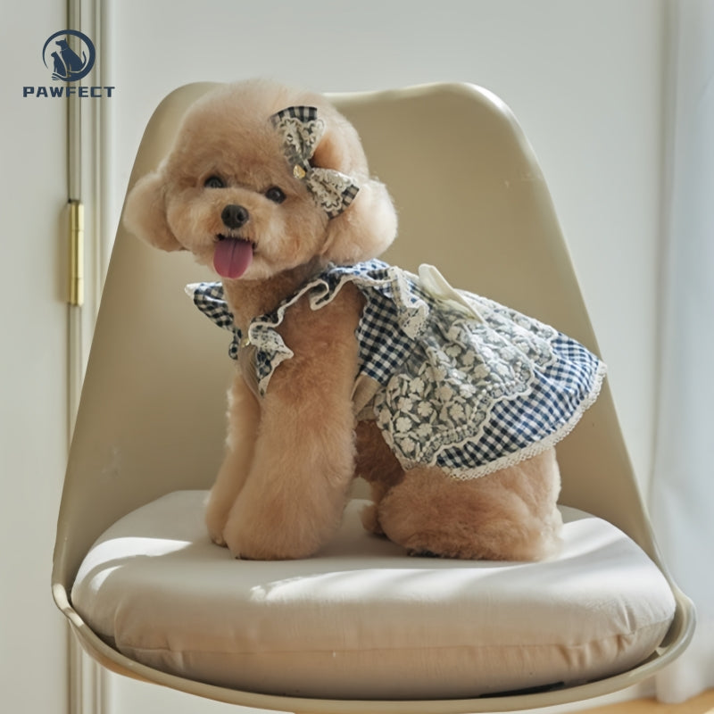 Lightweight Sweet Dog Dress with Bow and Lace Trim