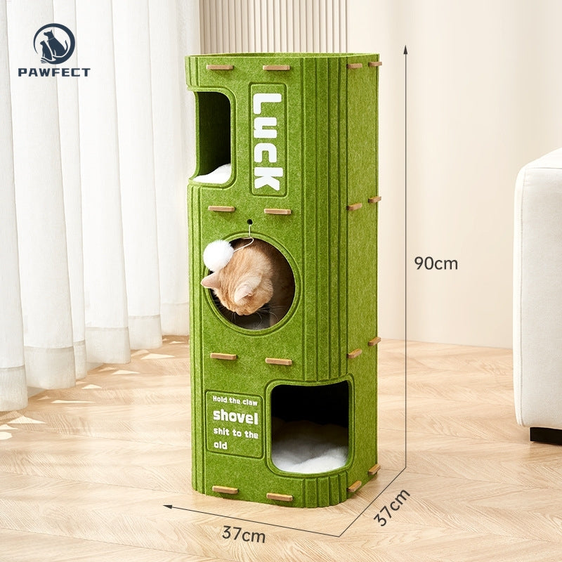 All-in-One Square Felt Cat Condo with Climbing Platform