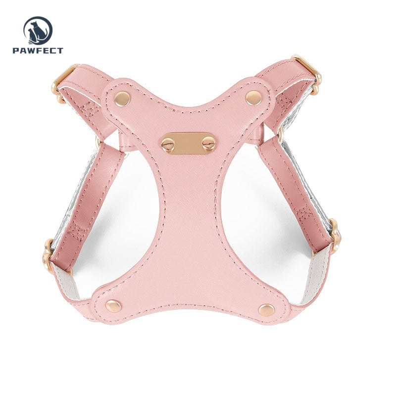 Soft Leather Cat Leash Set with Bow Collar or Harness