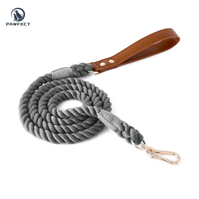 Woven Cotton Dog Leash with Soft Leather