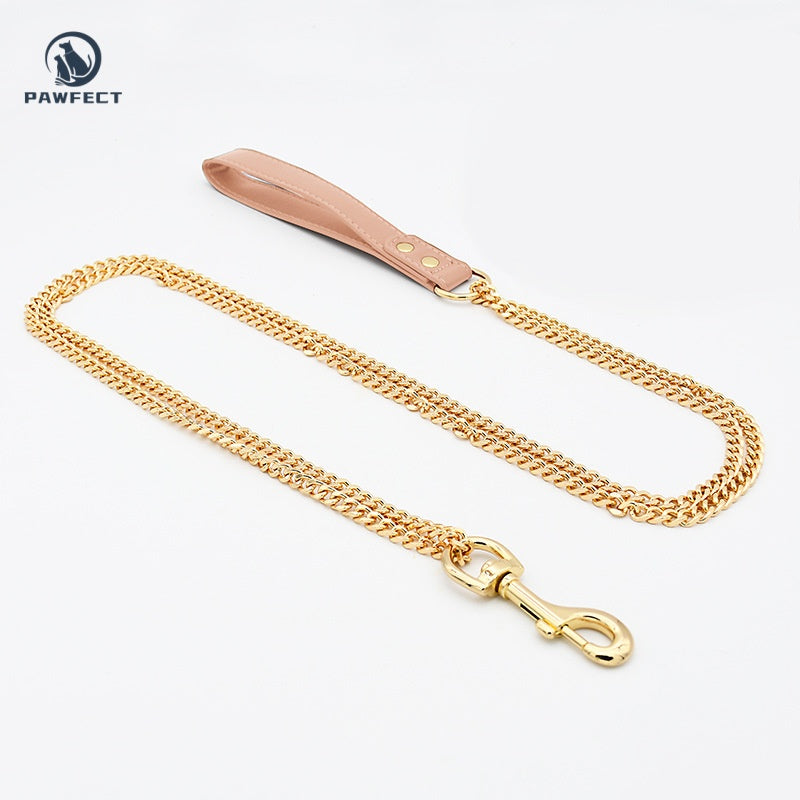 Golden Stainless Steel No-Pull Pet Collar & Leash Set