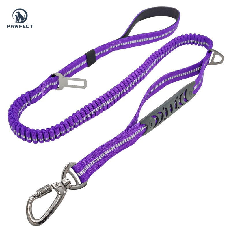 Reflective Elastic Dog Leash with Car Seatbelt Buckle