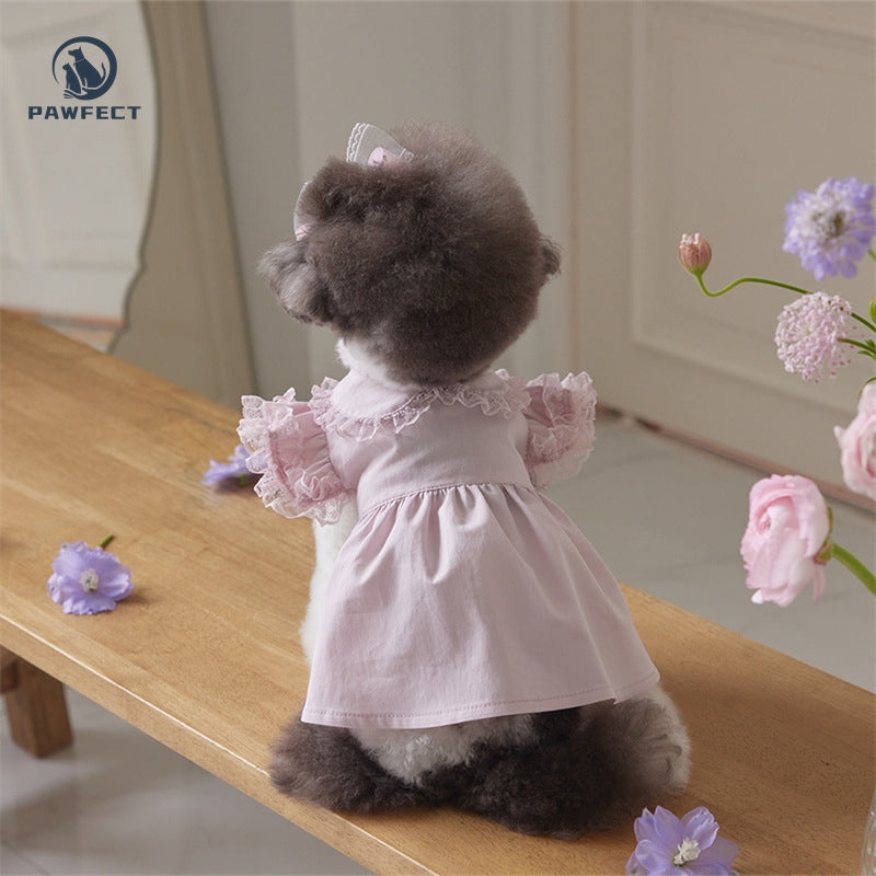 Lightweight Lace Flutter-Sleeve Dog Dress – Elegant Lady Style