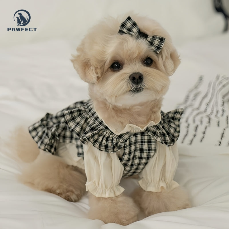 Cute Plaid Dog Dress with Bow Detail