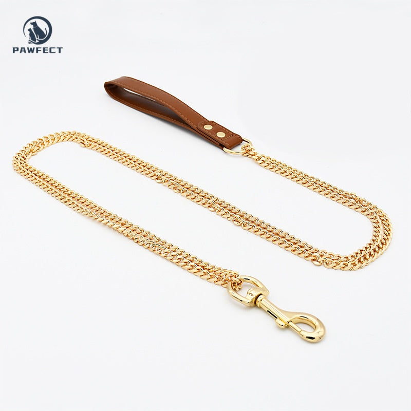 Golden Stainless Steel No-Pull Pet Collar & Leash Set