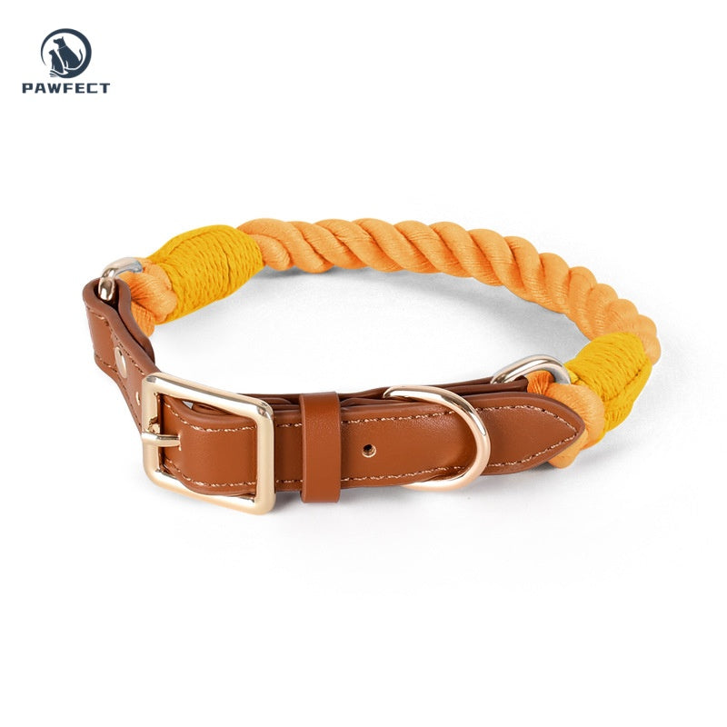 Woven Cotton Dog Collar with Soft Leather