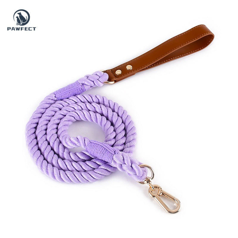Woven Cotton Dog Leash with Soft Leather