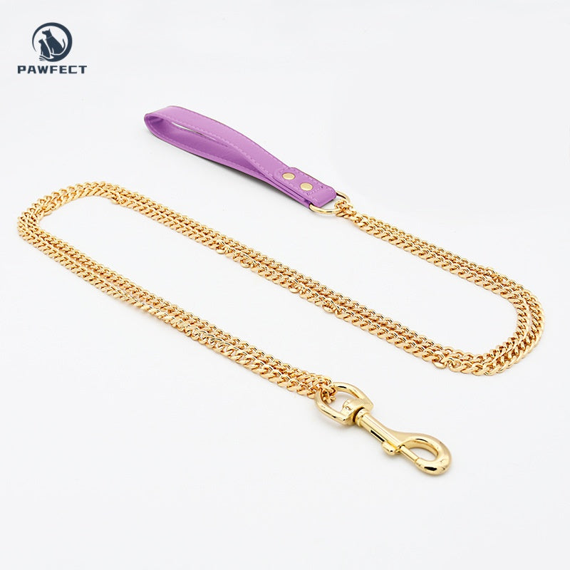 Golden Stainless Steel No-Pull Pet Collar & Leash Set