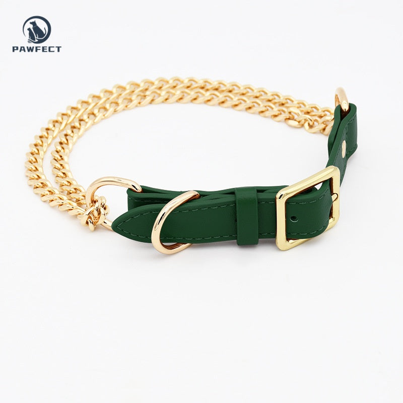 Golden Stainless Steel No-Pull Pet Collar & Leash Set